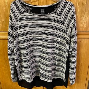 SALE! Bobeau black and white striped knit top with sheer back panel